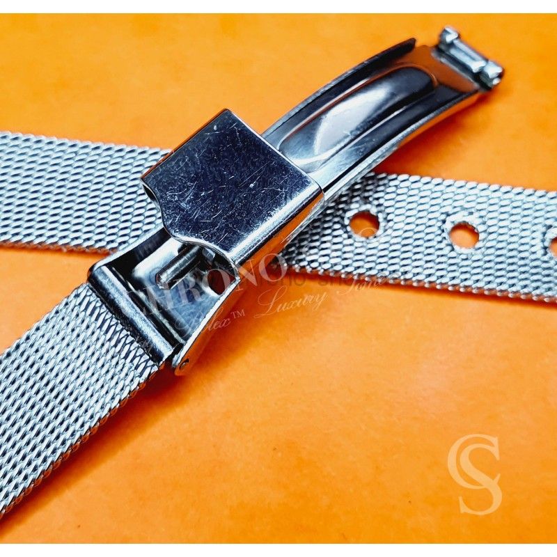 Rare vintage bracelet 12mm acier mailles milanaises, mesh montres dames boucle déployante