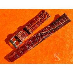 VINTAGE 70's BRACELET AUTHENTIQUE CUIR DE CROCODILE 16mm COULEUR BRUN-TABAC MONTRES VINTAGES