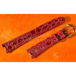 BRACELET MONTRES SIMILI CUIR CROCODILE 19mm EXTRA FIN COULEUR BORDEAUX