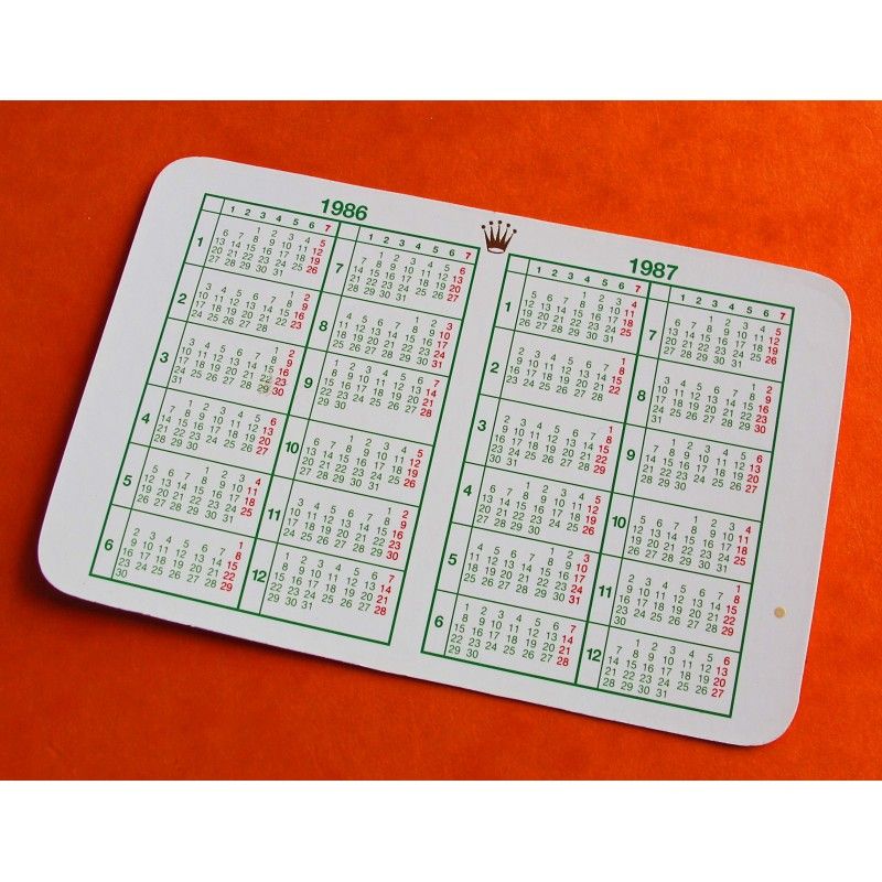 VINTAGE ROLEX CALENDAR CARD 19861987