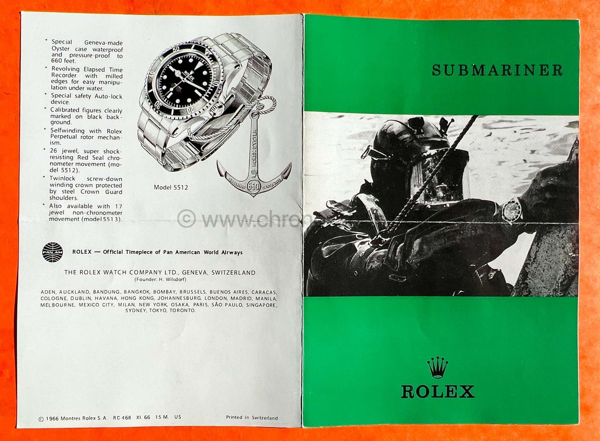 ROLEX VINTAGE BOOKLET MANUAL 1966 SUBMARINER 5512 BROCHURE PAMPHLET STOCK