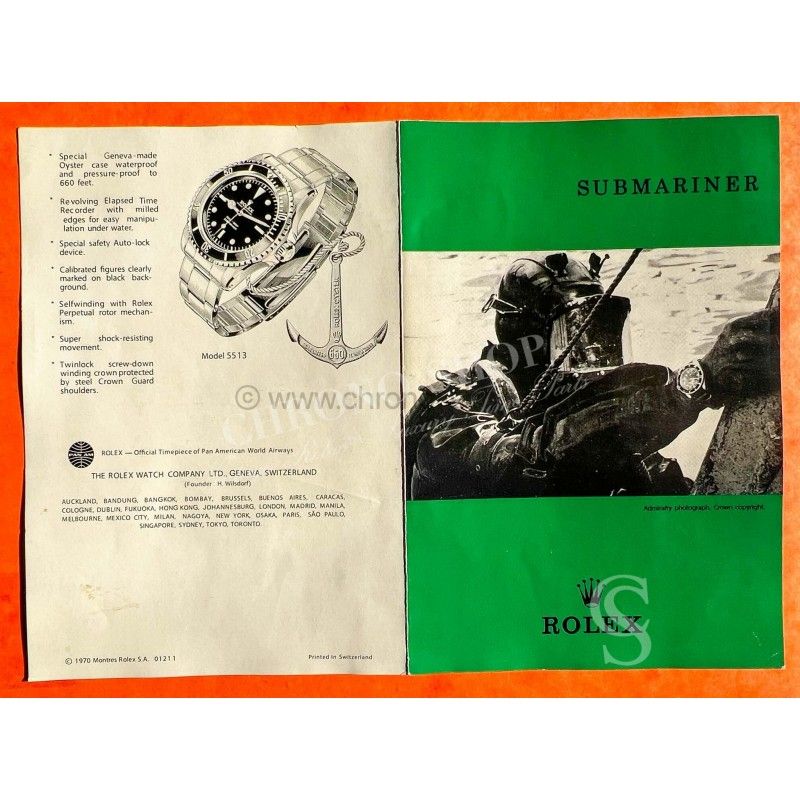 ROLEX 1970 VINTAGE RARE MANUEL DE MONTRES ROLEX SUBMARINER 5513 BROCHURE LIVRET AUTHENTIQUE