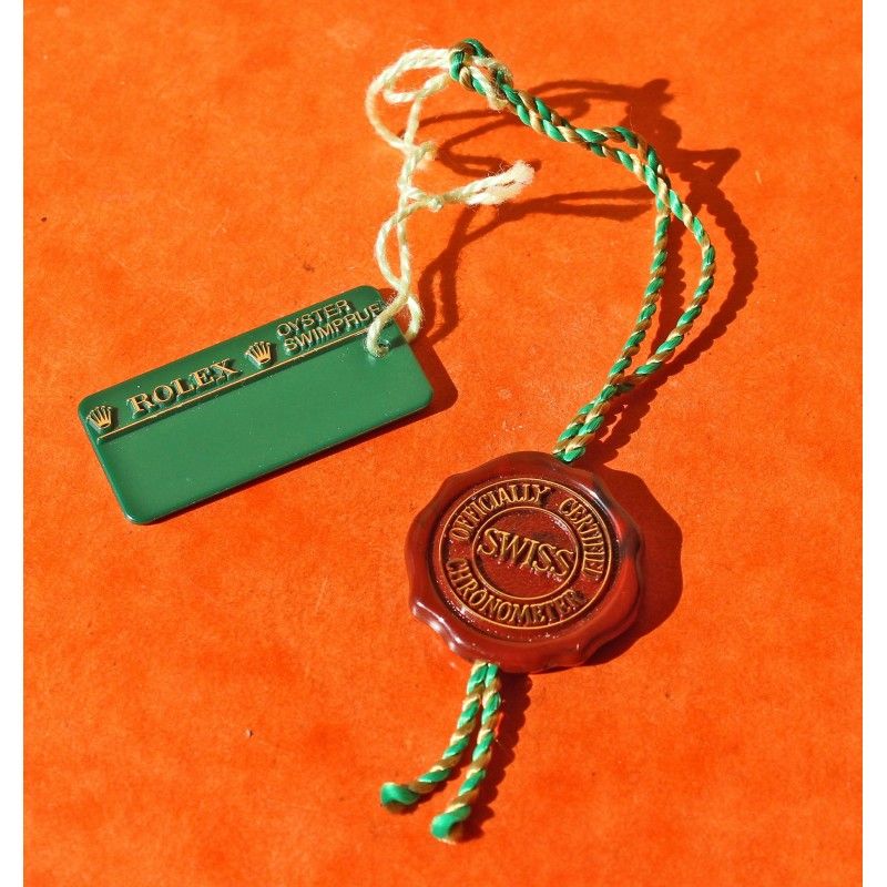 Chronometer Red Hang Seal Tag  "CERTIFIED OFFICIAL CHRONOMETER" + Oyster Swimpruf - Green Rolex Tag with Crown