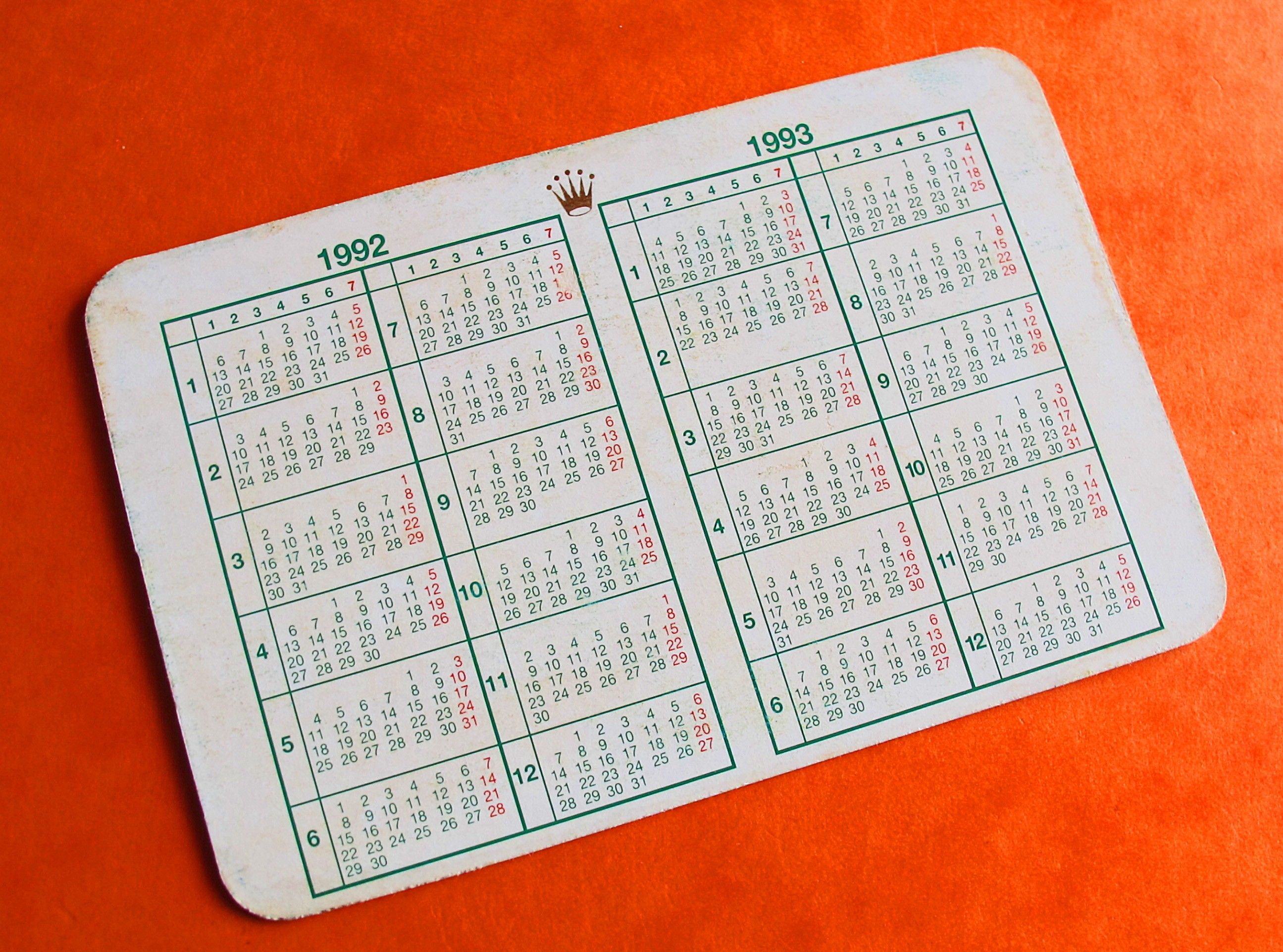 rolex calendar card