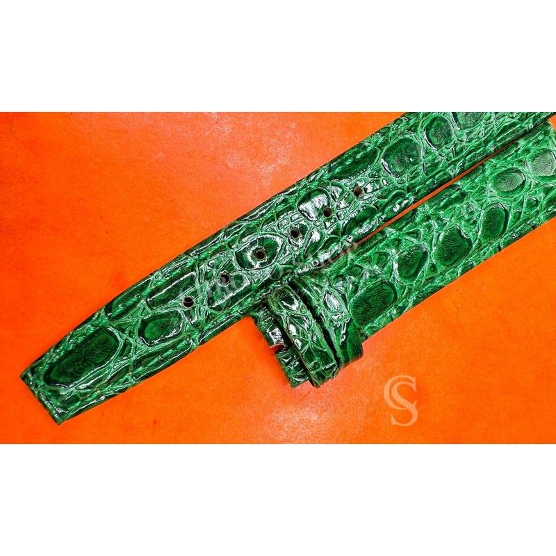 Bracelet de Montres Mixte 17mm en cuir veritable de crocodile écailles rondes couleur vert