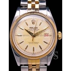 ROLEX VINTAGE RARE 50's LUNETTE OR JAUNE CANNELÉE MONTRES OYSTER PERPETUAL DATE 6534