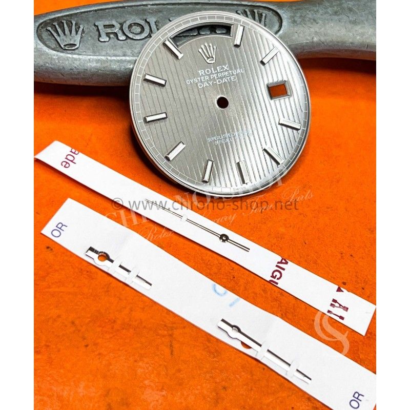 Rolex Rare Watch Dial Part Day-Date II 40 White Gold Dark Rhodium Stripe Motif Index Dial & Chromalight handset for sale