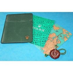 1995, 1996 PORTEFEUILLE / PORTE CARTES ROLEX CUIR VERT VINTAGE + CALENDRIER + LIVRET TRANSLATION + TAG CIRE 