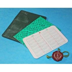 1995, 1996 PORTEFEUILLE / PORTE CARTES ROLEX CUIR VERT VINTAGE + CALENDRIER + LIVRET TRANSLATION + TAG CIRE 