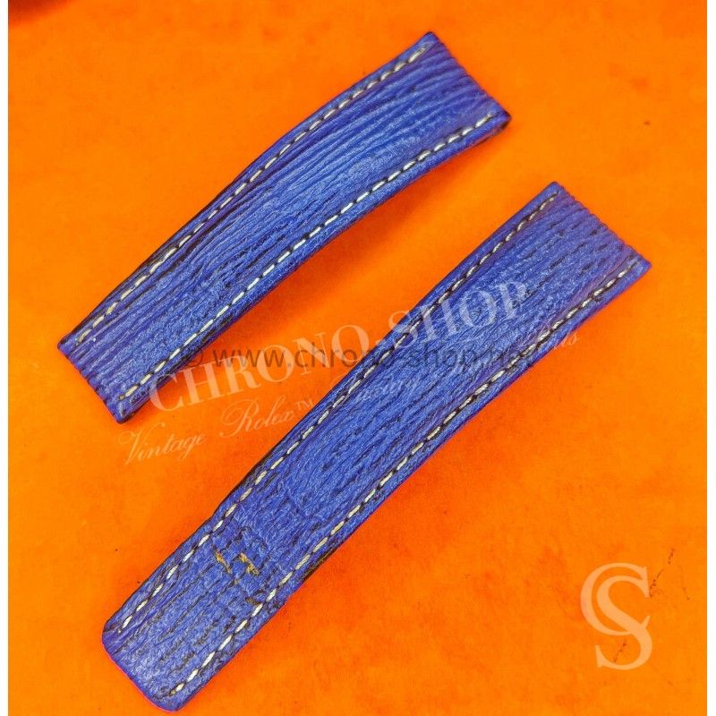 BREITLING GENUINE VINTAGE 90's BLUE SHARK LEATHER STRAP 22/18mm BRACELET WATCHES OLD NAVITIMER,NAVITIMER,CHRONOMAT
