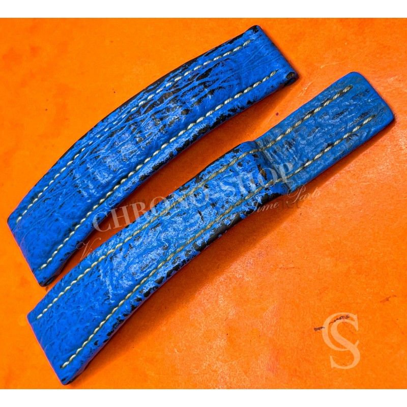 BREITLING GENUINE VINTAGE 90's BLUE SHARK LEATHER STRAP 22/18mm BRACELET WATCHES OLD NAVITIMER,NAVITIMER,CHRONOMAT