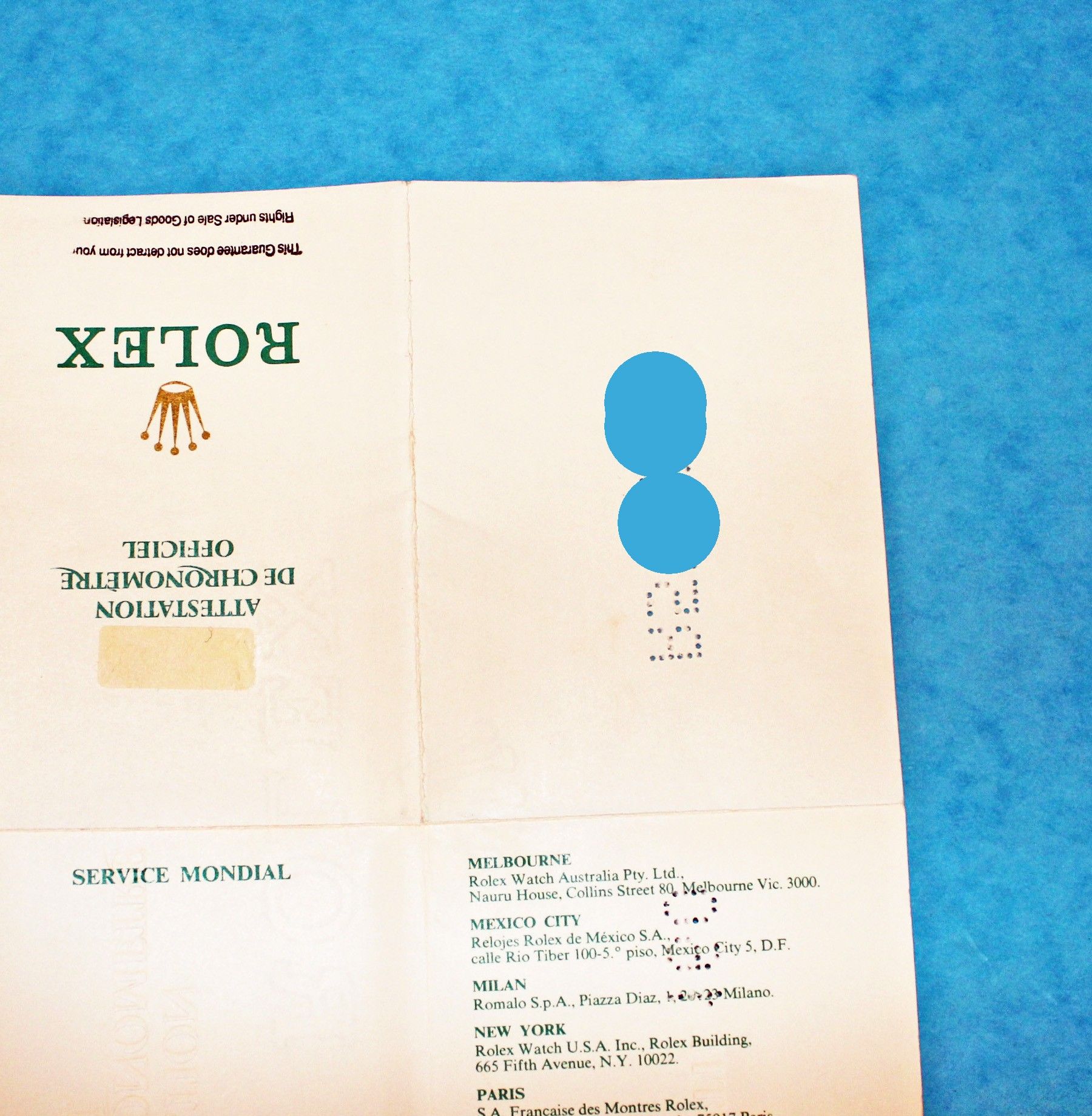 1987, 1988 R SERIAL GENUINE VINTAGE PAPER CERTIFICAT PUNCHED ROLEX OYSTER PERPETUAL ALL MODELS