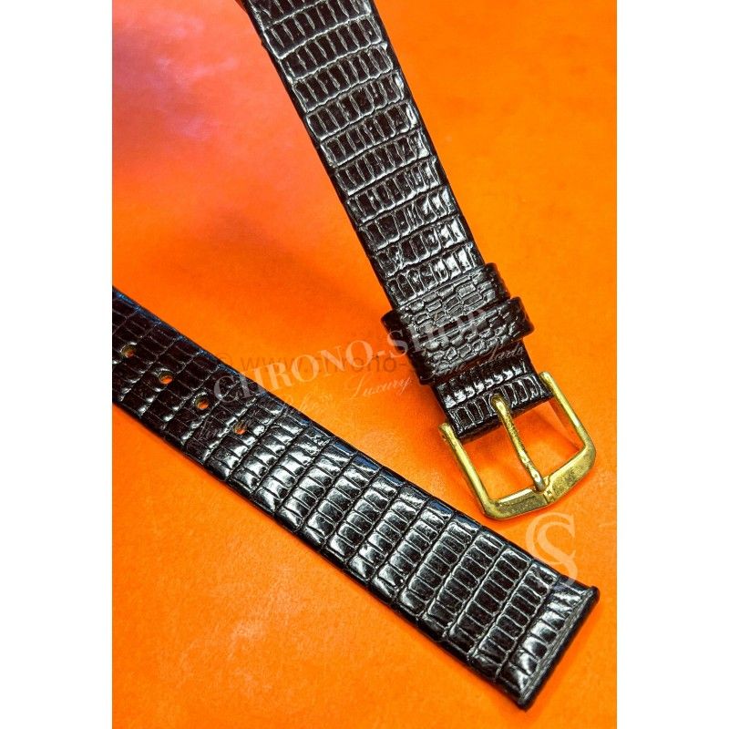 Mens Vintage Old Stock Lizard Black color Luxury Genuine Leather Watch Strap 16mm