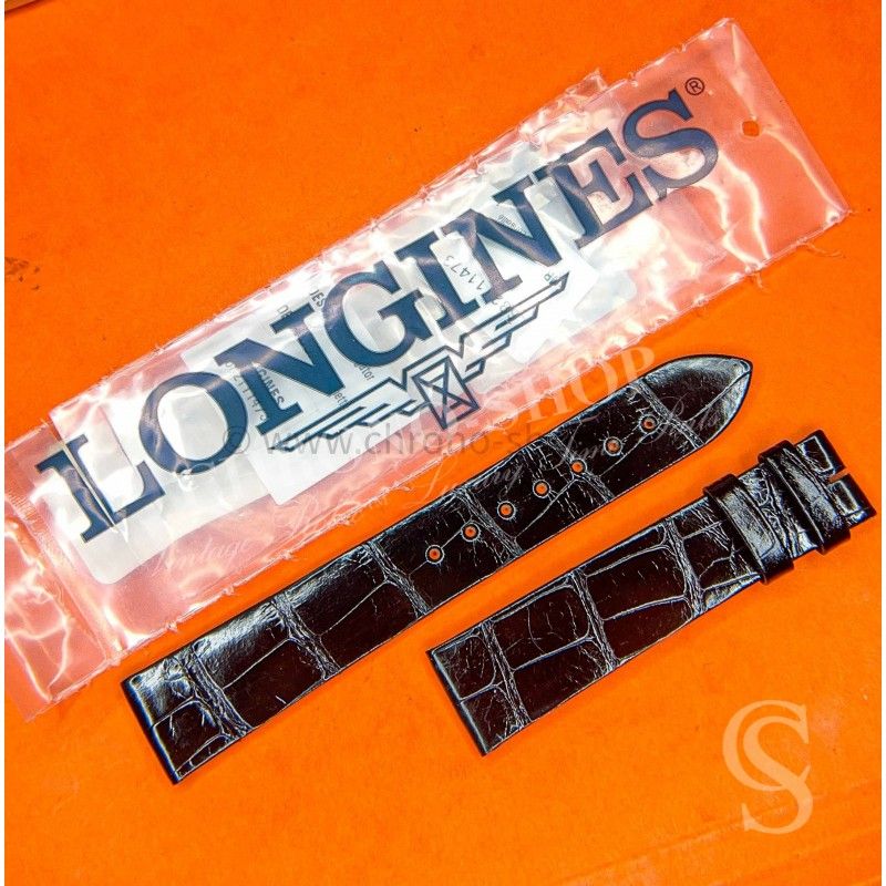 Longines 18/16mm Original Bracelet montres en cuir Alligator noir ref L682111473