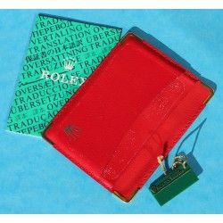 1993 PORTEFEUILLE / PORTE CARTES ROLEX CUIR ROUGE VINTAGE +  LIVRET TRANSLATION + TAG VERT 