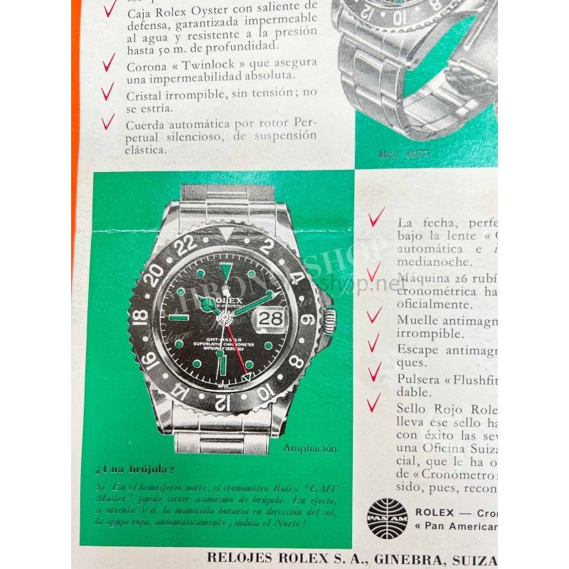 ROLEX 1967 GMT MASTER 1675, 1675 pcg, cornino COLLECTIBLE VINTAGE ANTIQUE SPANISH BROCHURE BOOKLET LIBRETTO OLD GMT