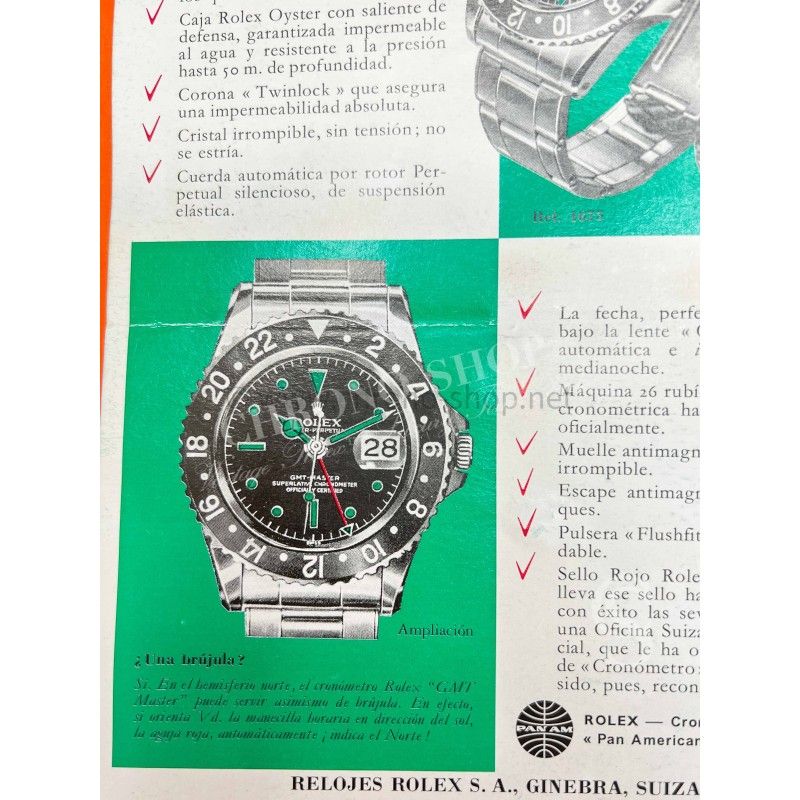 Rolex Rare vintage 1967 Livret Document espagnol Notice Montres anciennes ROLEX GMT MASTER REF 1675, Cornino, Pointed Crown