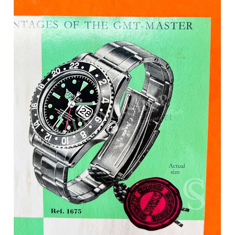 Rolex Rare vintage 1965 Livret Document anglais UK Notice Montres anciennes ROLEX GMT MASTER REF 1675,Cornino,Pointed Crown