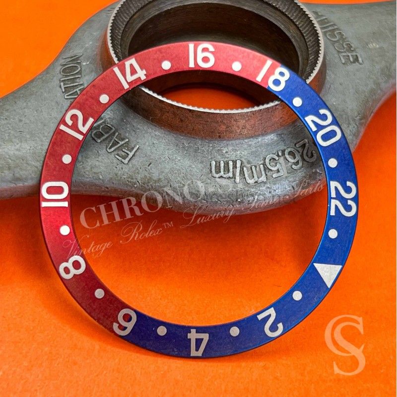 ROLEX VINTAGE 70's FADED FAT FONT SERIFS PATINATED BEZEL INSERT PEPSI RED BLUE GMT MASTER 6542,1675,16750 WATCH INLAY PART