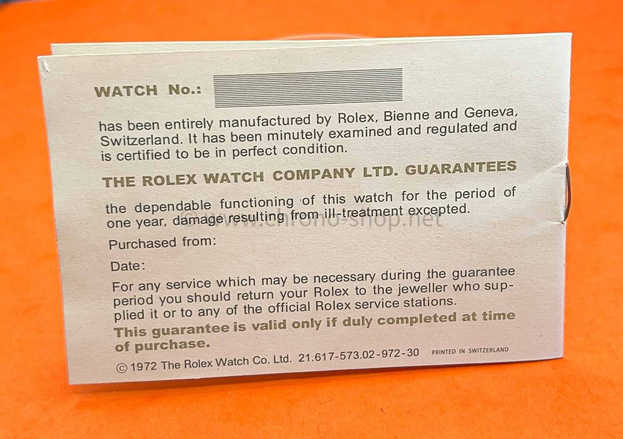 Rolex Blank 1972 Warranty Paper guarantee booklet ref 21.617-573.02-972-30 Submariner 1680,5513,5512 Daytona 6263,6262,6239