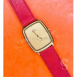 Montre Vintage Omega DeVille quartz 25mm plaqué or Bracelet cuir rouge à restaurer