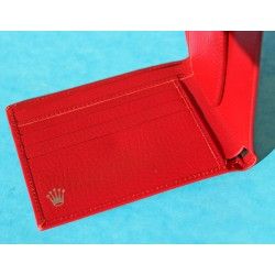 PORTEFEUILLE / PORTE CARTES PORTE MONNAIE ROLEX CUIR ROUGE VINTAGE 