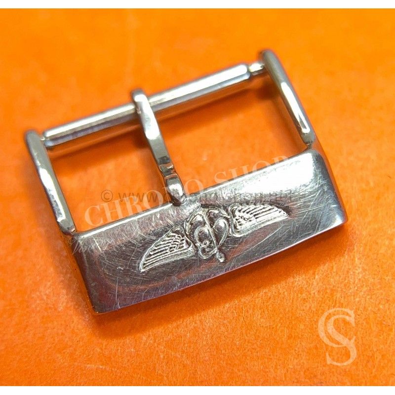 Authentic Vintage 90's Breitling SS Tin tang Ssteel Buckle bracelet strap leather 20/18mm inside measurement