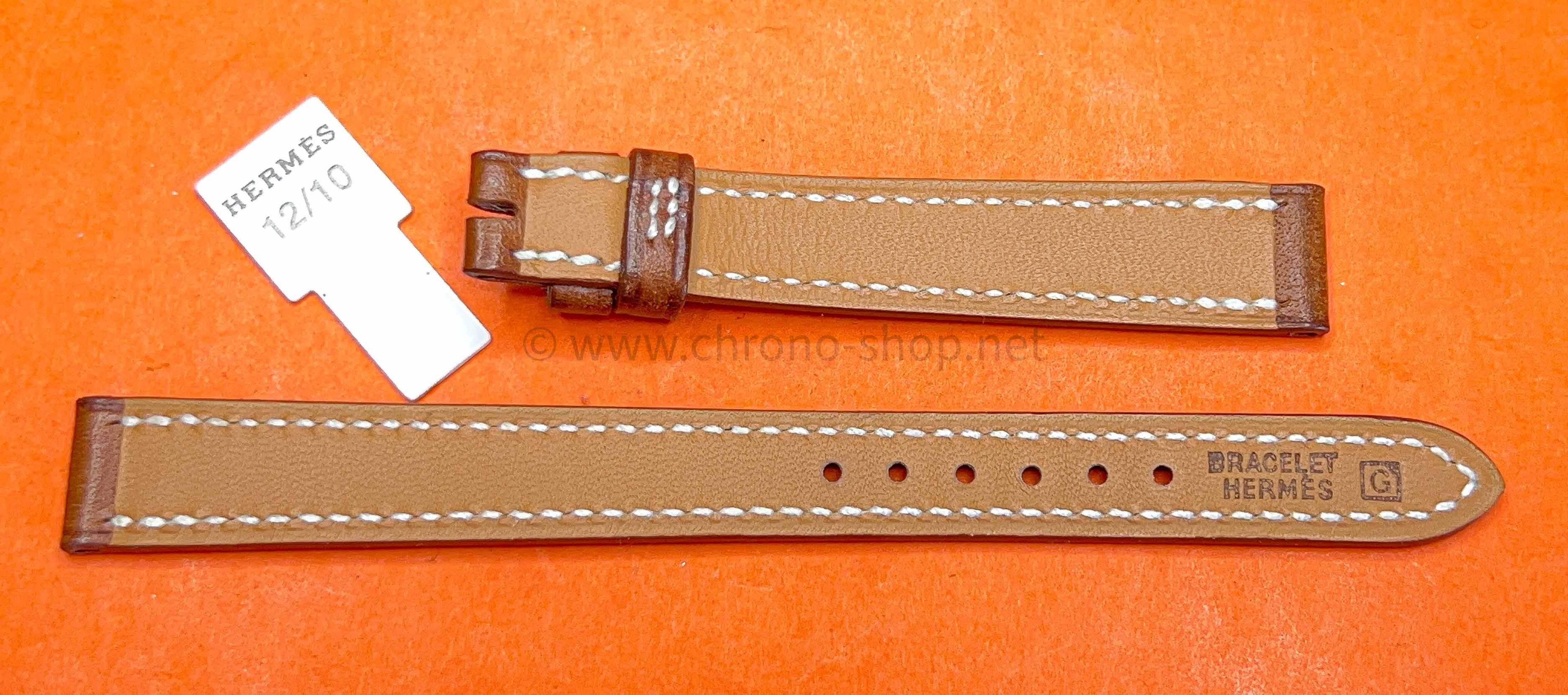 GENUINE Hermes WATCH STRAP BAND TOBACCO BROWN COLOR SMOOTH CALFSKIN LEATHER  12 mm x 10 mm NEW