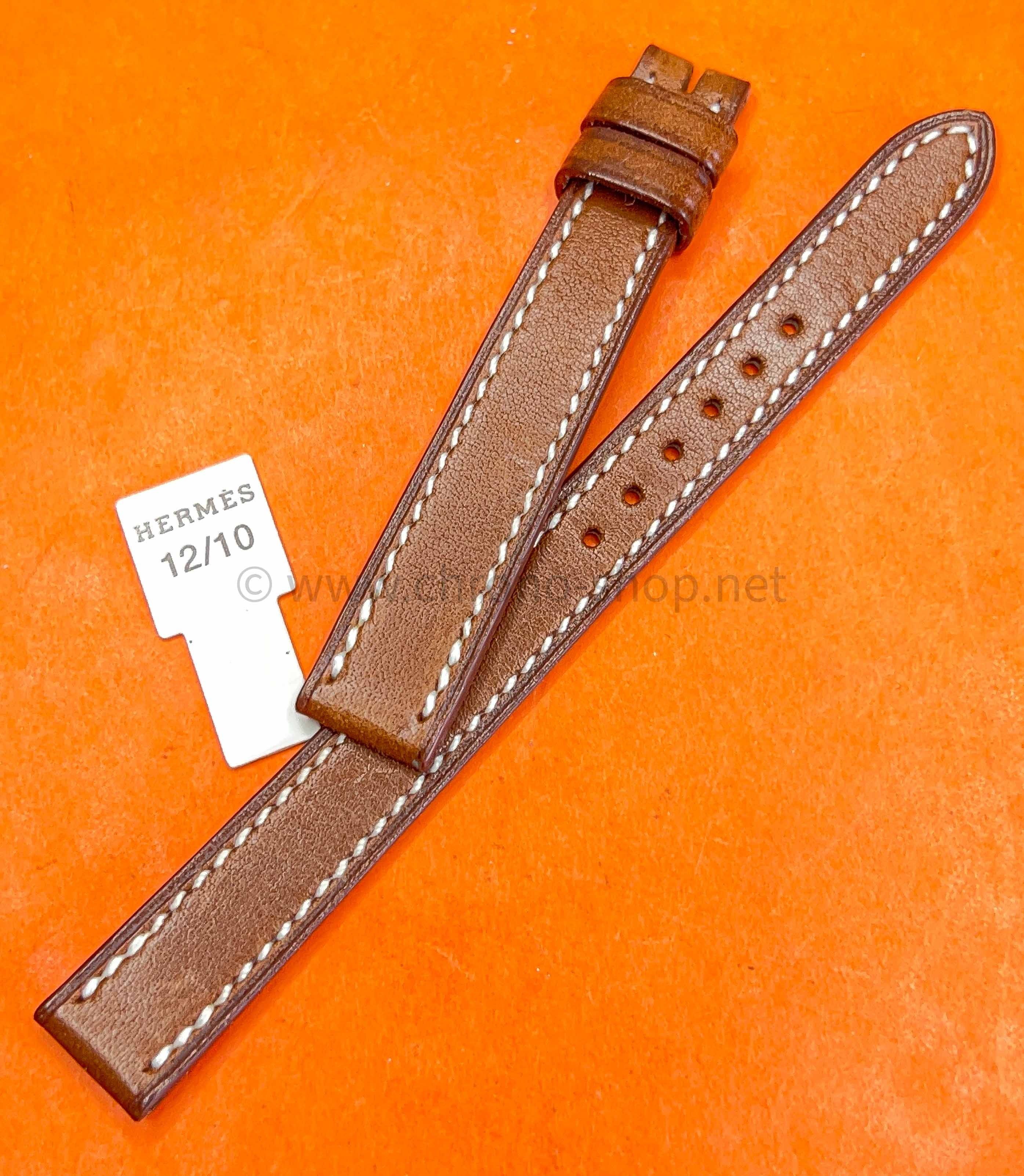GENUINE Hermes WATCH STRAP BAND TOBACCO BROWN COLOR SMOOTH CALFSKIN LEATHER  12 mm x 10 mm