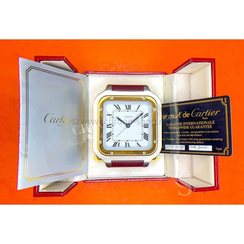 CARTIER GENUINE 1982 SANTOS RARE VINTAGE TRAVEL ALARM CLOCK SWISS MADE WITH BOX AND PAPER