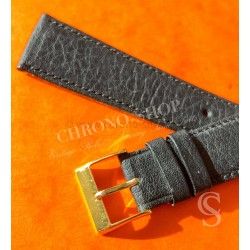 Vintage 19/16mm Watch Strap Handcrafted Leather Wristwatch black color Tin tang buckle yellow gold plated