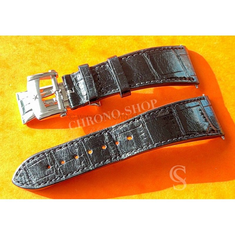 Zenith Watch Alligator leather Strap Black Color 23mm Stratos 45mm Felix Baumgartner With Ssteel bipolished folding clasp