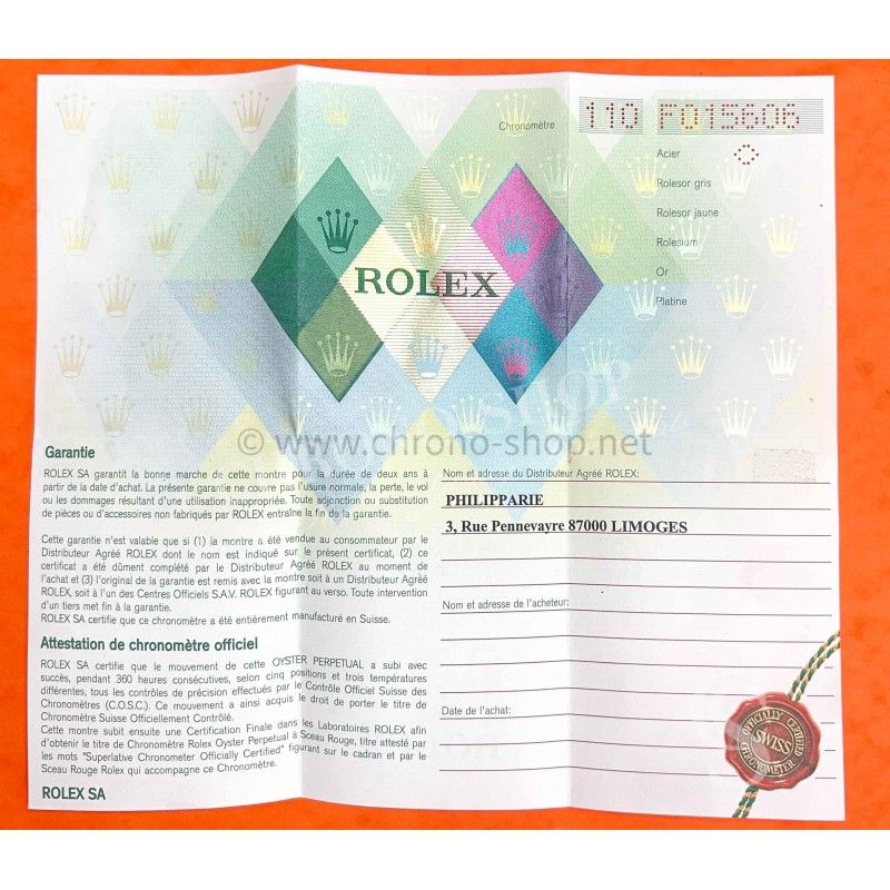 ROLEX 2004-2005 PAPER CERTIFICAT WARRANTY Ref 564.01 Rolex Oyster Perpetual Date 15210 watches