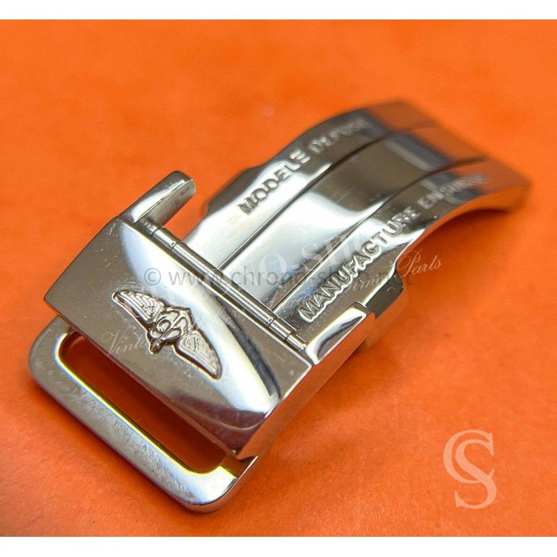 Breitling originale boucle, fermoir déployant medium en acier poli 16mm Bracelet cuir