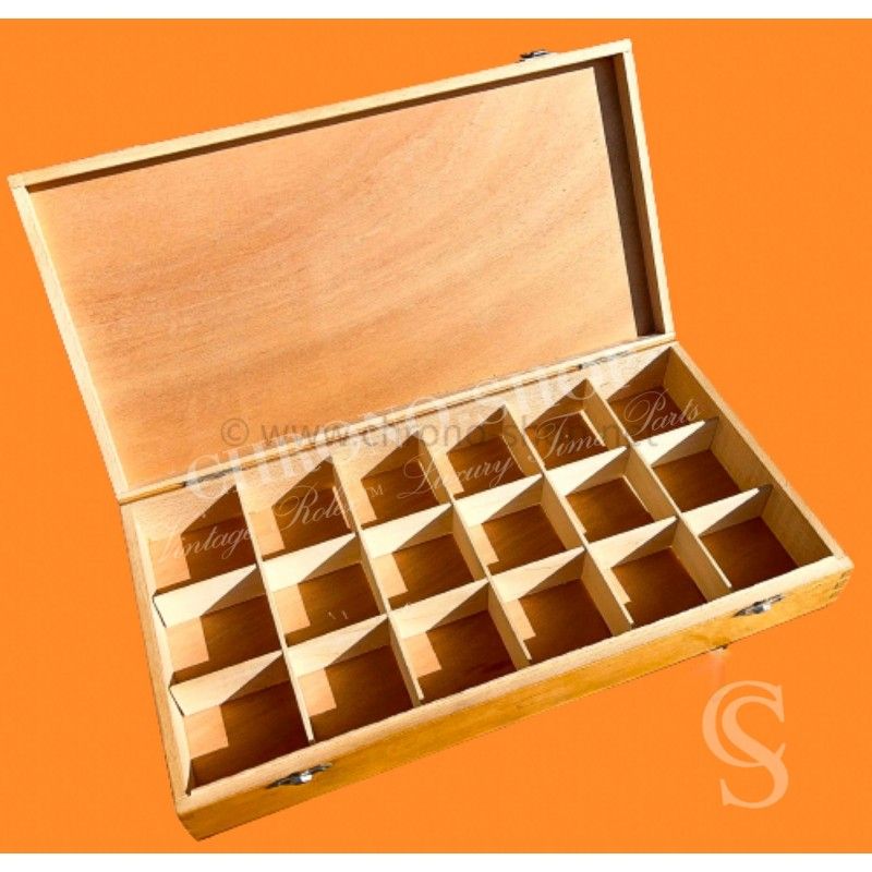 Boîte de Rangement bois ancienne matériel coffret bois fourniture horlogerie,cadrans,aiguilles,vis,maillons,boitier,fermoirs