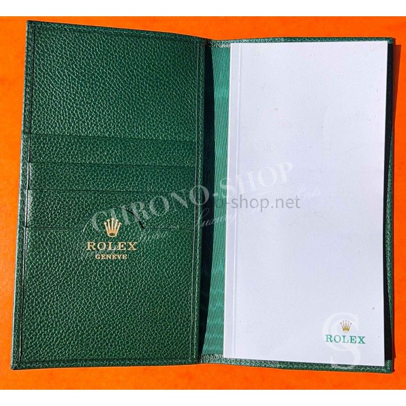 Rolex Rare Genuine Vintage 80's Green Grain Leather Large Billfold Wallet Storage rolex papers Note pad
