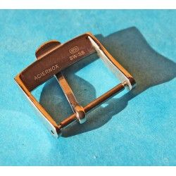 Original Vintage OMEGA BIG LOGO Stainless Steel Buckle leather strap 16mm 70's Men's