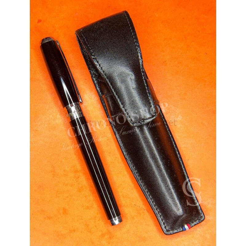 Authentique ST Dupont stylo à billes noir et son étui en cuir lisse Line D
