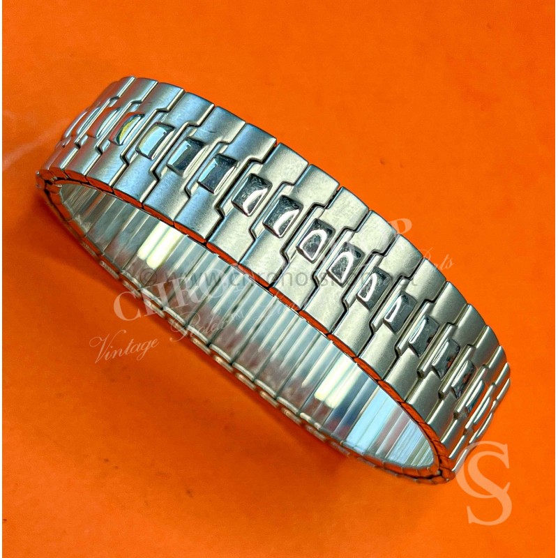 Rare Vintage 80s/90s Extendable Reversible Stainless Steel Watch Bracelet 18mm Bipolished Elastic Intregrated Buckle