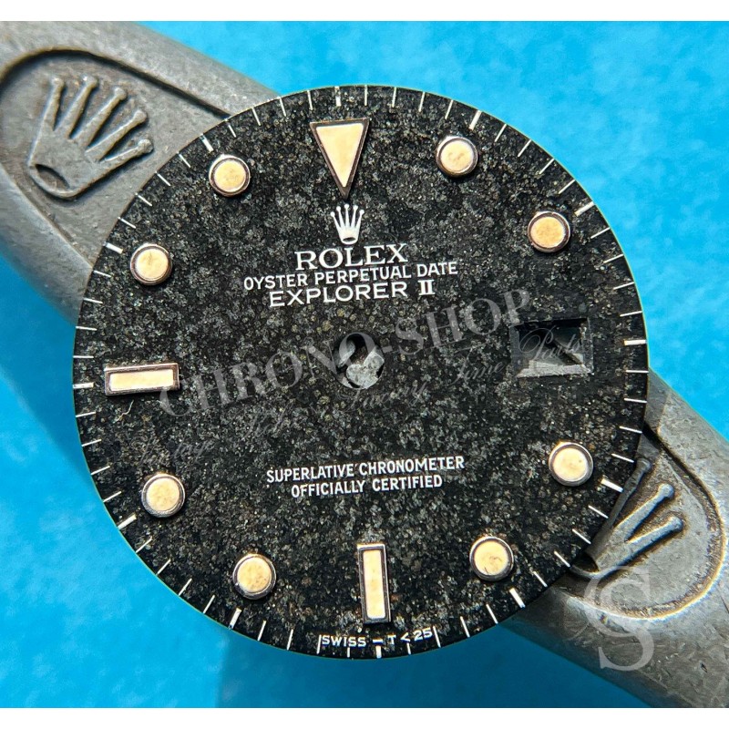 Rolex Vintage Exotic tropical Black 80's 16550, 16570 Oyster Perpetual Date Explorer II watch tritium Dial cal 3085,3185