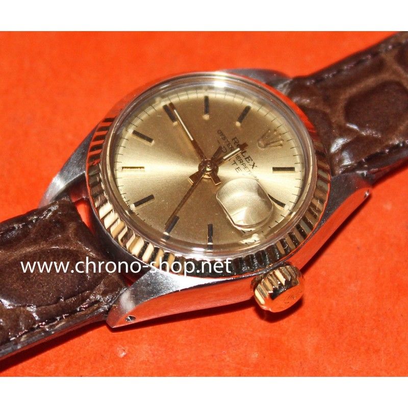 ☆★ MONTRE ROLEX LADY OYSTER PERPETUAL DATE ref 6917 OR ACIER DE 1979 SUR BRACELET CROCODILE ☆★ 