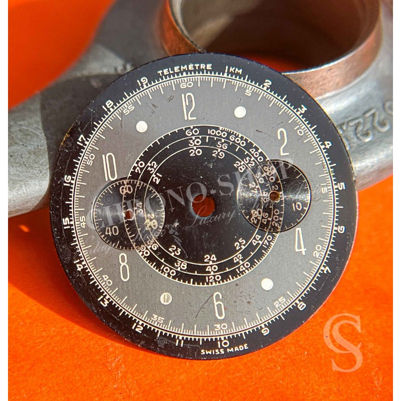 Authentique et Rare pièce horlogère Cadran 33mm Montres Vintages couleurs noir et gris pour Landeron 248 Chronograph