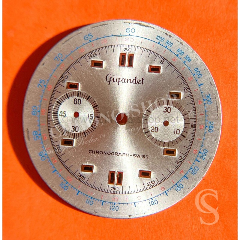 Vintage pièce d'horlogerie 60's Cadran Gigandet 34mm chronograph 17 rubis incabloc argent pour calibre Valjoux 7734