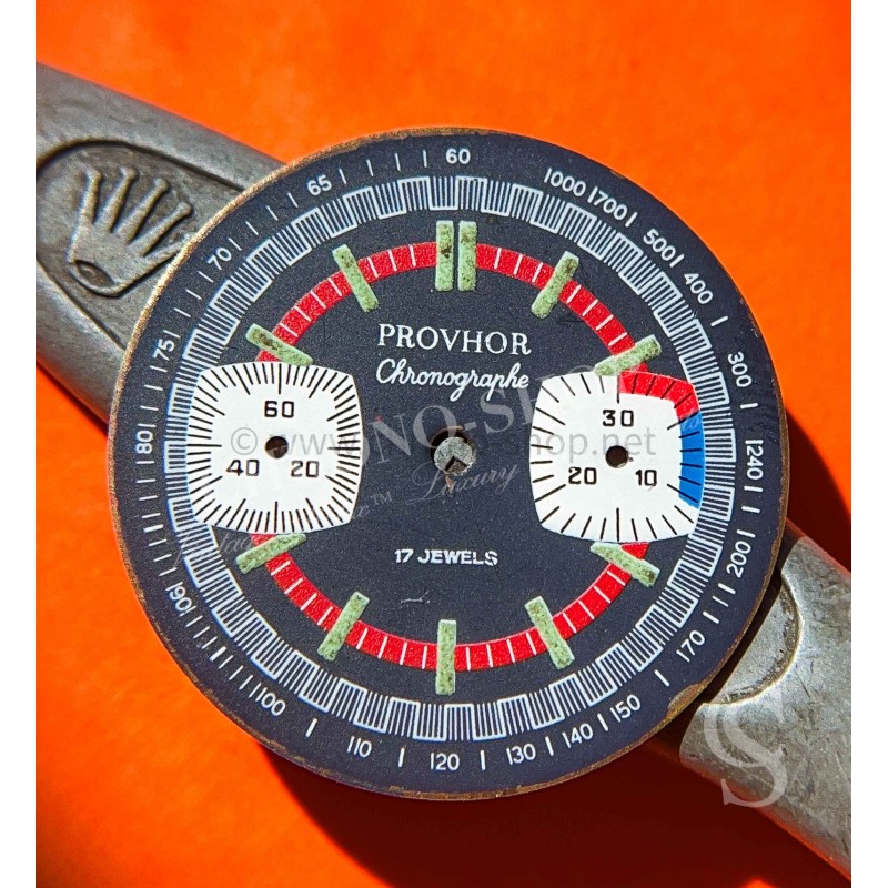 Vintage pièce d'horlogerie 60's Cadran Bleu Provhor 31mm chronograph 17 rubis calibre Valjoux 7734 montres vintages