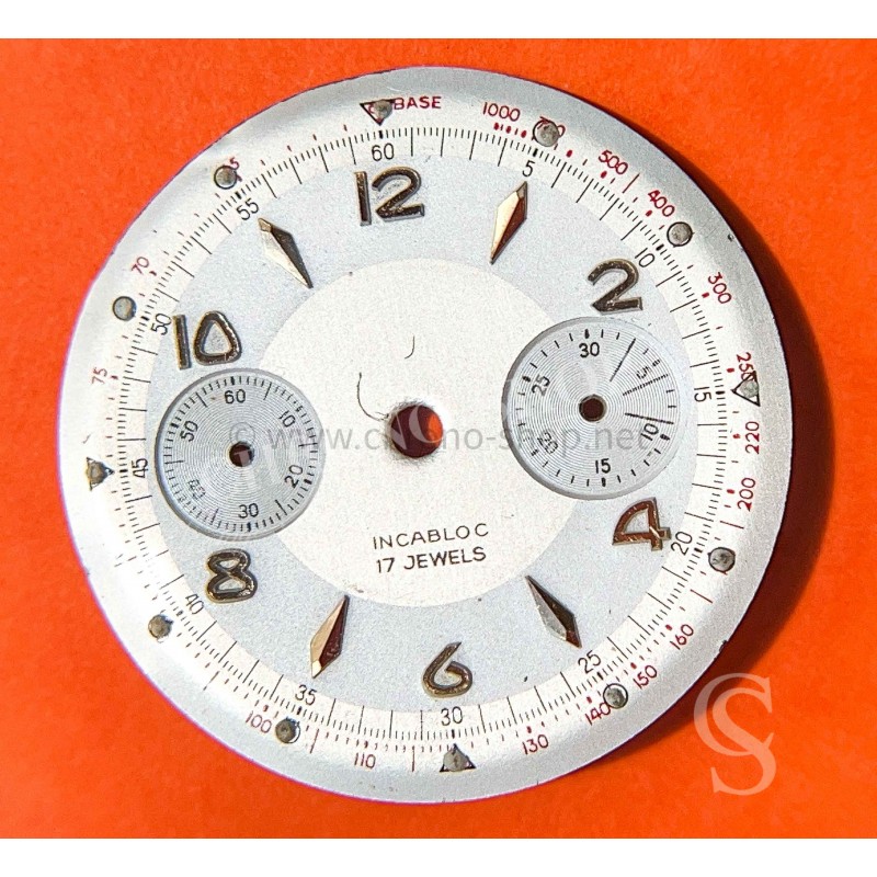 Vintage clock spare 60's Watch dial part chronograph 32mm silver calibre Valjoux 7734