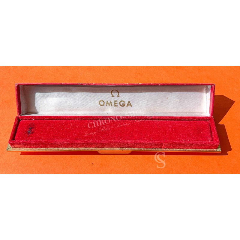 Vintage Omega 50's Oblong box Swiss faded Red color cardboard velvet Original Bracelet Watch Necklace