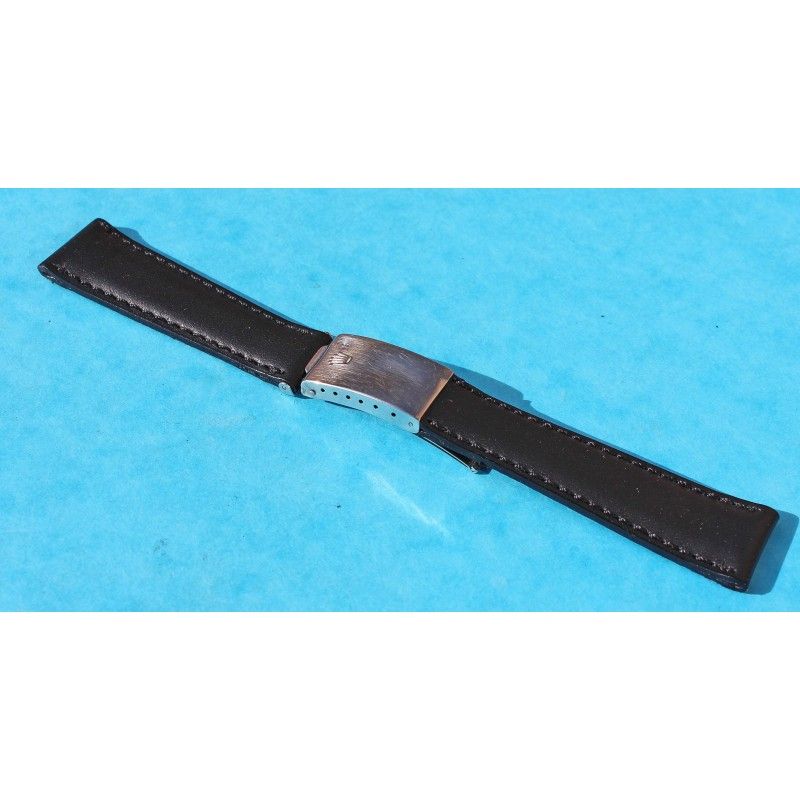 Bracelet Cuir Cousu Main 21mm Pour Montre EBEL Modulor - Avec Boucle Déployante Signée, Noir