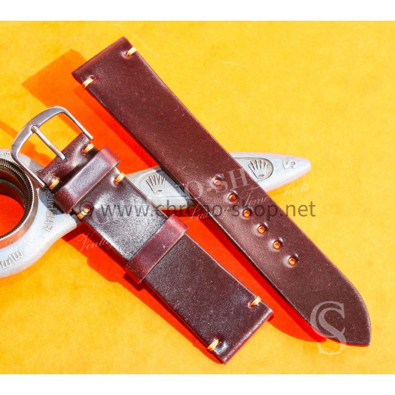★☆☆ BRACELET MONTRES COW BOY HORWEEN SHELL CUIR CORDOVAN ULTRA FIN 20mm COULEUR AUBERGINE ★☆☆