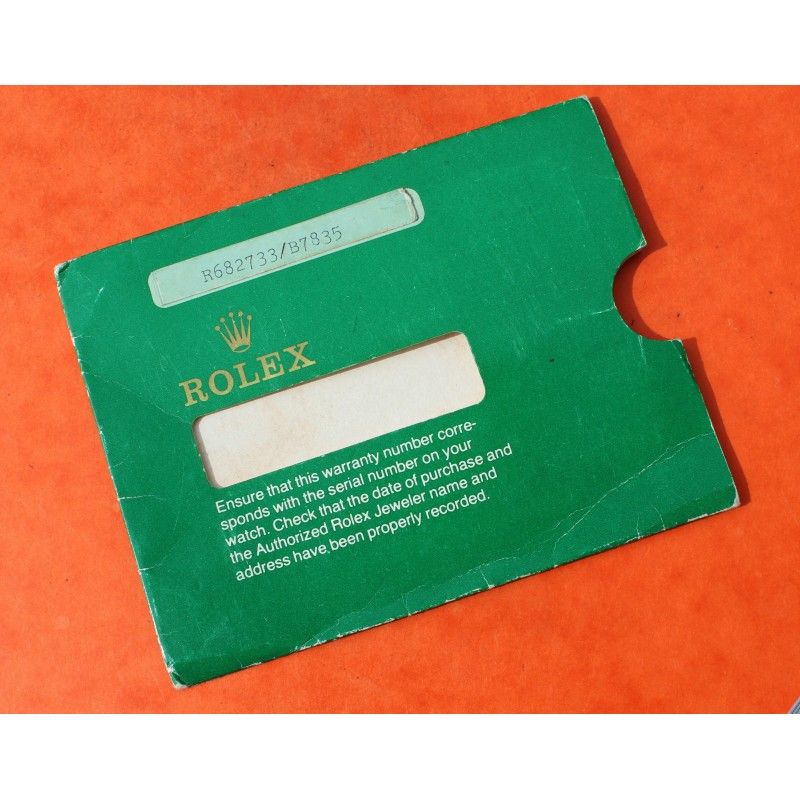 VINTAGE EARLY ROLEX GARANTY PAPER STORAGE SLEEVE CARD GREEN VINTAGE FROM 80'S
