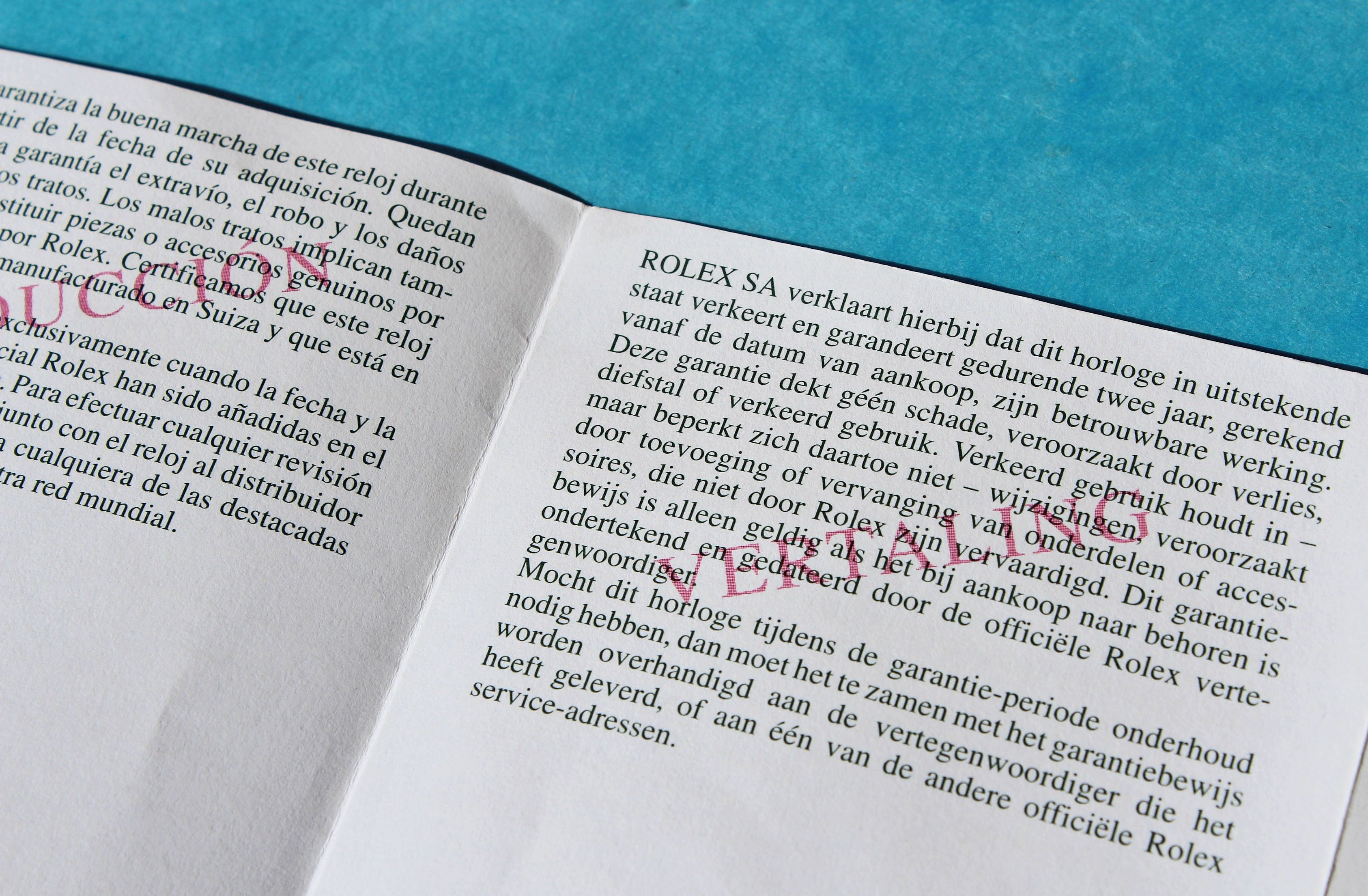 Original Rolex white vintage translation supplement paper 70's ref 569.01 Printed Switzerland